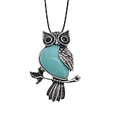 Zhepin Owl Necklace Turquoise Natural Healing Stone Necklace about 19 inches Spiritual Energy for Women and Men Pendant Necklace in Gift Box