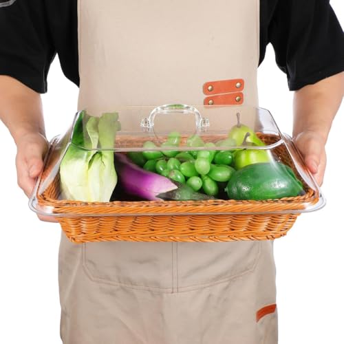 Cesta de pão com tampa tecida imitação Rattan tampa acrílica mesa comida servindo cesta de frutas para cozinha restaurante piquenique