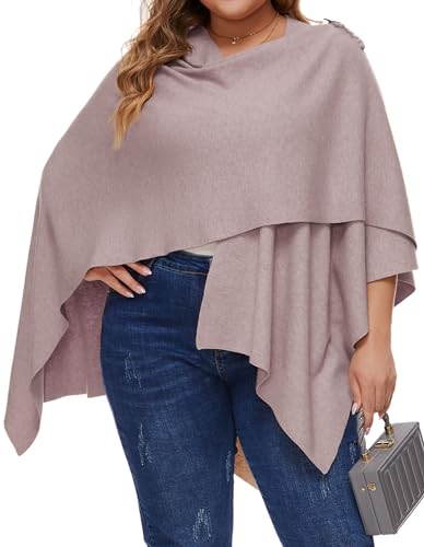 PULI Women Elegant Plus Size Shawl Wrap Oversize Button Closure Cross Front Shawls Poncho