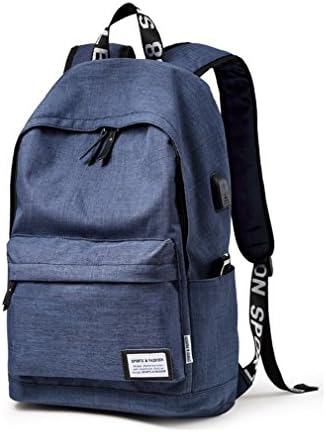 Causal Travel Poly Stripe Rucksack Backpacks With USB Charge Funtion for Boys&Girls School Bookbags (Blue)