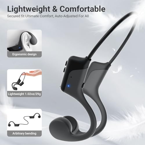 Gelecek Bone Conduction Open-Ear Headphones，Bluetooth 5.4，IPX5 Waterproof，8 Hrs Battery Life，Comfortable Sports Earphones for Running，Gym