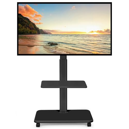 Rollender TV-Ständer für 32-70 Zoll, Flache, Gebogene LED-Bildschirme, LCD-OLED-Bildschirme, bis zu 50kg, höhenverstellbar, mobiler TV-Wagen mit abschließbaren