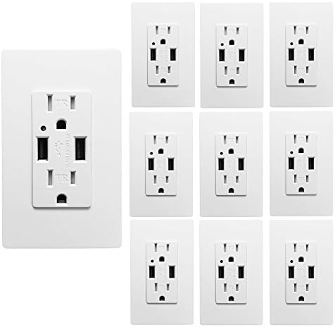 Outlet with USB High Speed Charger 4.8A Charging Capability, Child Proof Safety Receptacle 15 Amp, Tamper Resistant Wall Plate UL Listed White MICMI (4.8A USB outlet 15Amp White 10pack)