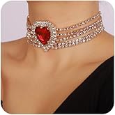fxmimior Fashion Prom Shinny Full Rhinestones Love Choker Necklace Dainty Layered Sexy Body Chain Choker Necklace Dainty Gold Silver Halloween Christmas Necklace Jewelry Gift for Women