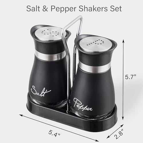 Salt and Pepper Shakers Set,4 oz Glass Bottom Salt Pepper Shaker with Stainless Steel Lid for Kitchen Gadgets Cooking Table, RV, Camp,BBQ Refillable Design (Black)