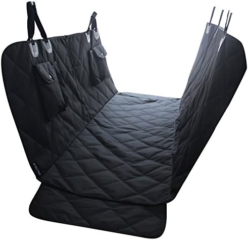 EVELTEK Car Seat Covers for Dogs, Non Slip Waterproof Pet Travel Hammock Car Seat Protector for Back Seat With Side Flaps, Pockets & Hammock front Zipper Design for Cars Trucks and SUVs (Black)