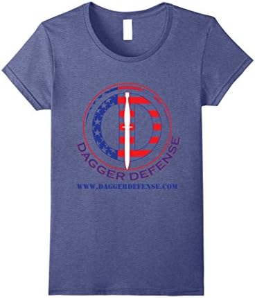 Womens Dagger Defense Logo T-shirt in Red, White and Blue motif Large Heather Blue