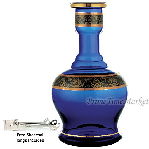 BLUE BLACK GOLD Starbuzz Hookah Golden Leaves Dynasty Series Glass Vase Shisha Base With Bonus Sheecool Hanging Charcoal Tongs and Hookah Shaped Air Freshner