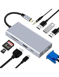 Adaptador USB C a HDMI VGA convertidor con 3 puertos USB 3.0 para tarjeta SD TF, puerto de audio de 0.138 in para MacBook Pro MacBook Air 2018, Samsung Dex para Galaxy S10 S9 S8 Note 9 8