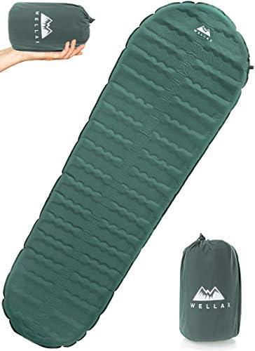 WELLAX Ultralight Self Inflating Sleeping Pad for Camping - Best Inflatable Camping Mat for Backpacking, Traveling and Hiking - Hybrid Camp Mattress with Foam Frame