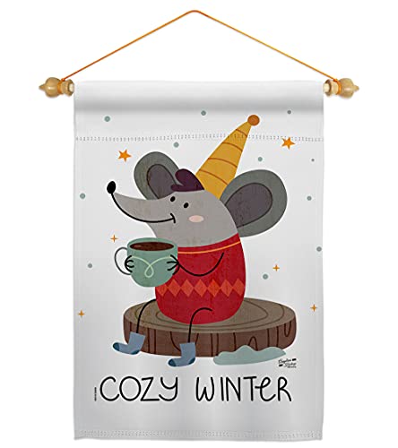 Angeleno Heritage Cozy Winter Garden Flag Set Wood Dowel Wonderland Snowflake S…