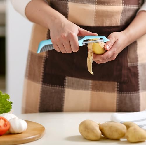 4 Piezas Pelador, Pelador Giratorio de Verduras de Acero Inoxidable, Cuchillo para Frutas con Mango Antideslizante para Patatas, Manzanas, Zanahorias y Pepinos — foto 4 de 7