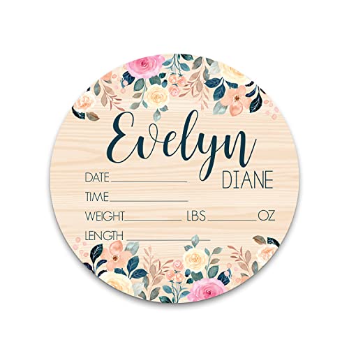 Birth Stat Sign Personalized for Newborn Baby, Top & Bottom Flowers, Crib & Nursery Decor, Photography Prop, Baby Shower Gifts, Gender Reveal, Pregnancy Announcement, Hickory Hollow Designs