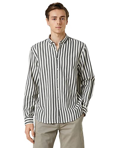 Koton Woven Shirt Long Sleeve Classic Neck Slim Fit, Camisa Hombre, Navy Stripes (02l),