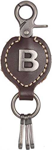 Brown Leather Alphabet Keychain, Single Letter with Easy Clasp Key - by Marino Ave - B - onesize