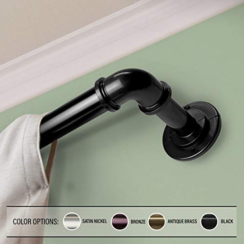 InStyleDesign Modern Industrial Steel Pipe 1-inch Dia. Adj Curtain Rod Black 48 to 84 inches Black Finish - Thumbnail 5