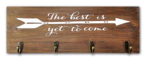 Spiretro Set of 2 Wall Mount Plaque with 4 Hooks and Arrow Sign Inspirational Words, Coat Hat Bag Rack, Leash Key Holder, 16.5 inch for Entryway Hallway Closet Bathroom Kids Room, Vintage Solid Wood