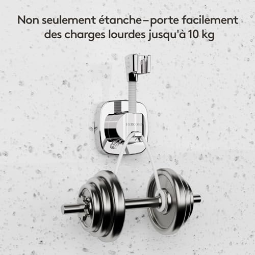 FERCOSEN 360° Rotatable Shower Head Holder with Suction Cup | Load Capacity 10 kg, Mounting In Seconds | Rust Resistant Non Slip Holder (Silver)