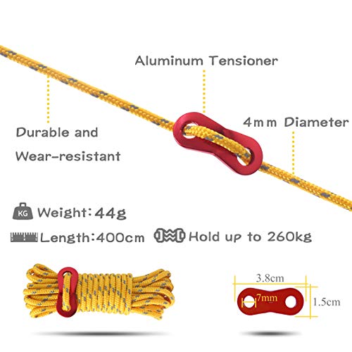 6 Pack 4mm Outdoor Guy Lines Tent Cords Lightweight Camping Rope with