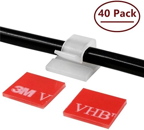 Cable Clips 40pcs with Strong Adhesive Tapes,Wire Holder Organizer Cord Management for Car, Office and Home -Natural,CC04