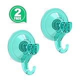 LUXEAR Shower Suction Cup Hooks Kitchen Wall Towel Hook Vacuum Power Lock Plastic Suction Cups Hanger Hooks for Bathroom Office Car Loofah Sponge Coat Key Caps - 2 Pack, Lightseagreen