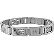 Stainless Steel Men's Cable Bracelet with Diamond Accent (.25 cttw)