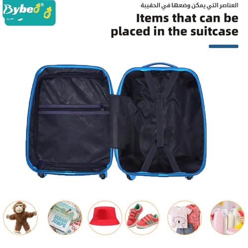 3Pcs Kids Luggage Set, 18 Inch Children Travel Suitcase, Cartoon Rolling Luggages, Child Trolley Bag with 14-Inch Backpack, U-Shaped Pillow, Wheels and Telescopic Handle (Blue)