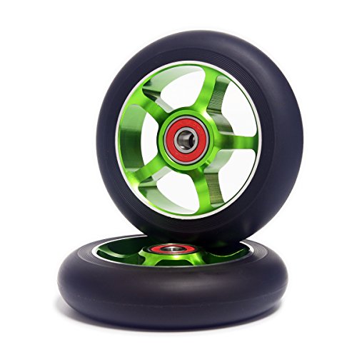 Z-FIRST 2pcs Replacement 100mm Pro Scooter Wheel with Abec 9 Bearings Fit for MGP/Razor/Lucky Pro Scooters (Green)