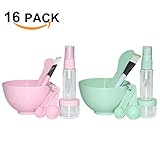 2 Sets DIY Facemask Mixing Tool Kit, Facial Care Mixing Bowl and Brush Spray Bottle Mixing Stick Soaking Bottle Gauge 8 in 1 Set - 16 Pack (Green And Pink）