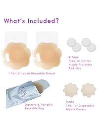 Nip Top - Silicone Reusable Breast Lift Petals (Nude Lift Pasties) With Cotton Insert - Breast Lift Pasties - Nipless Cover Lift - Silicone Lift Nipplecovers - Lift Covers