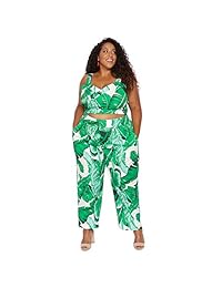 Pantalones de tobillo para dama, talla grande, con bolsillos, diseño de palma