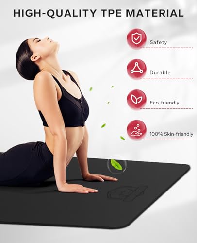 HAPBEAR Large Yoga Mat-183x91cmx6mm, Non-Slip, Durable, Thick Wide Exercise Mat for Home Workouts, Yoga, Pilates, Stretching, Includes Bonus Resistance Bands & Carry Bag