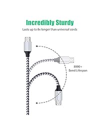 Ehoho Cargador de coche micro USB compatible para Samsung Galaxy S7 Edge S6 S5 S4 J7 Nota 5, HTC, LG, Sony, adaptador de cargador de coche de puerto dual con 6 pies Android Nylon Cable trenzado Cargador Cable Cables de carga