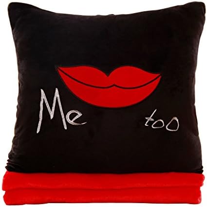 40cm Soft Cartoon Lip Throw Pillow Square Hand Warmer Pillow Toy + Coral Velvet Blanket