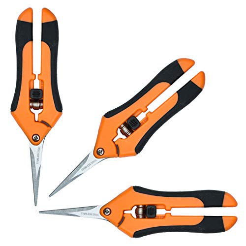 JES&MEDIS 3-Pack Gardening Shear Pruning Shears with Stainless Straight and Curved Blades, Handheld Pruners Set Hand Pruning Snips Professional Bypass Pruning, Orange