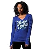 Harley-Davidson Womens Before Sundown Flames with B&S V-Neck Blue Long Sleeve T-Shirt - MD