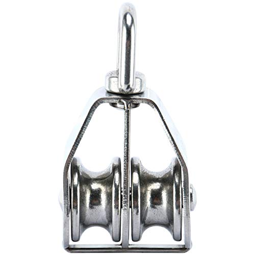 DasMarine 2 Pack M32 Double Pulley Block in 304 Stainless Steel Crane Swivel Hook Double Pulley Roller Loading (M32)