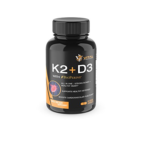 Vitamin K2 MK7 (100mcg) with Vitamin D3 (5000 IU)  3-Months Supply of Vitamin D & K Complex for Healthy Heart and Strong Bones - 90 Veggie Caps with BioPerine