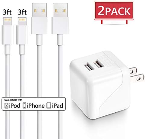 Cabplus iPhone Charger, Dual Port Wall Charger Travel Adapter with 2 Pack iPhone Cable Charging Cord Compatible with iPhone XS MAX XR X 8 8Plus 7 7Plus SE 6sPlus 6s 6 5s, iPad iPod (white)