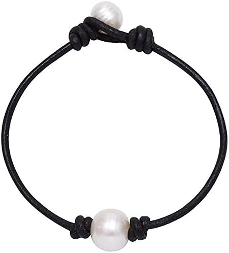 Pearl Leather Bracelet For Women Girls,Real Freshwater Pearl Wrap bracelet bangle Adjustable 6''-8"