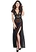 Amoretu Womens Sheer Lace V Neck Gown Dress Maxi Lingerie Set, Black, One Size