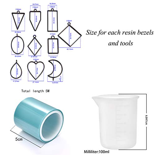 LANBEIDE Bezel Open Back Pendant with Tape, 100ml Measuring Cups Mold Pendant Assorted Hollow Geometric Frame Charms for Resin Jewelry Making DIY Crafts (Mix-43PCS) - Thumbnail 5