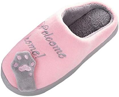 Couple Women Cartoon Cat Winter Home Faux Fur Casual Slippers Keep Warm Loafers Non-Slip Indoors Antiskid Soft Comfy Bedroom Floor Shoes