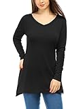 Allegra K Woman V Neck Long Sleeves Pockets Side Split Tunic Top S Black