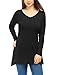 Allegra K Woman V Neck Long Sleeves Pockets Side Split Tunic Top S Black