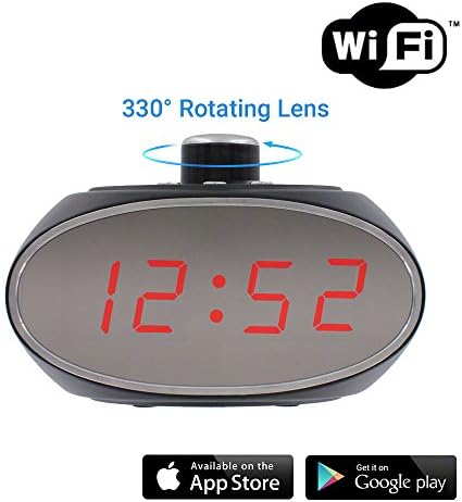 SpygearGadgets 1080P HD WiFi Streaming Clock Hidden Camera Nanny Cam with Rotating Camera - Stream Live HD Video to iPhone or Android - Model HC330w