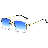 kachawoo Gradient Lens Metal Sunglasses Rimless Square Blue UV400 Brown Women Frameless