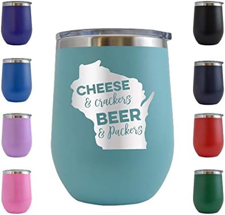 Cheese Crackers Beer Packers Engraved Tumbler Wine Mug Cup Unique Funny Birthday Gift Graduation Gifts For Men Women Football Wisconsin Green Bay Tailgate Badgers Packers Teal 12 Oz