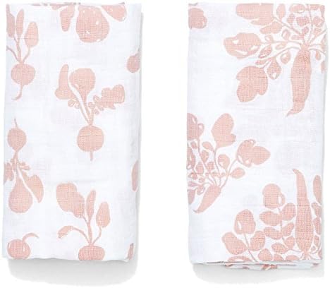 Lewis 2-Piece Organic Cotton Muslin Burp Cloths Radish and Parsnip Prints 100% GOTS Certified Organic Cotton Muslin, Blush