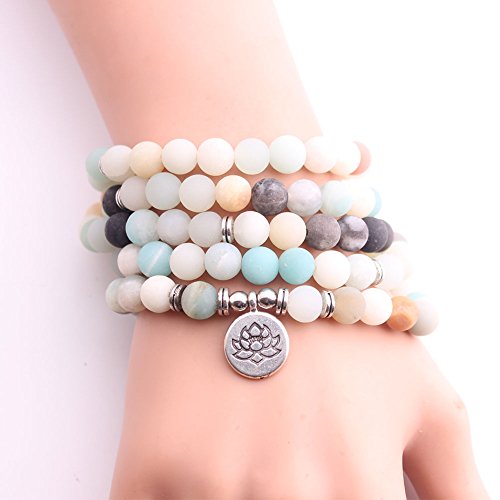 GVUSMIL Mala Amazonite 108 Beads Bracelet for Buddhist Prayer Charm Necklace for Women Men